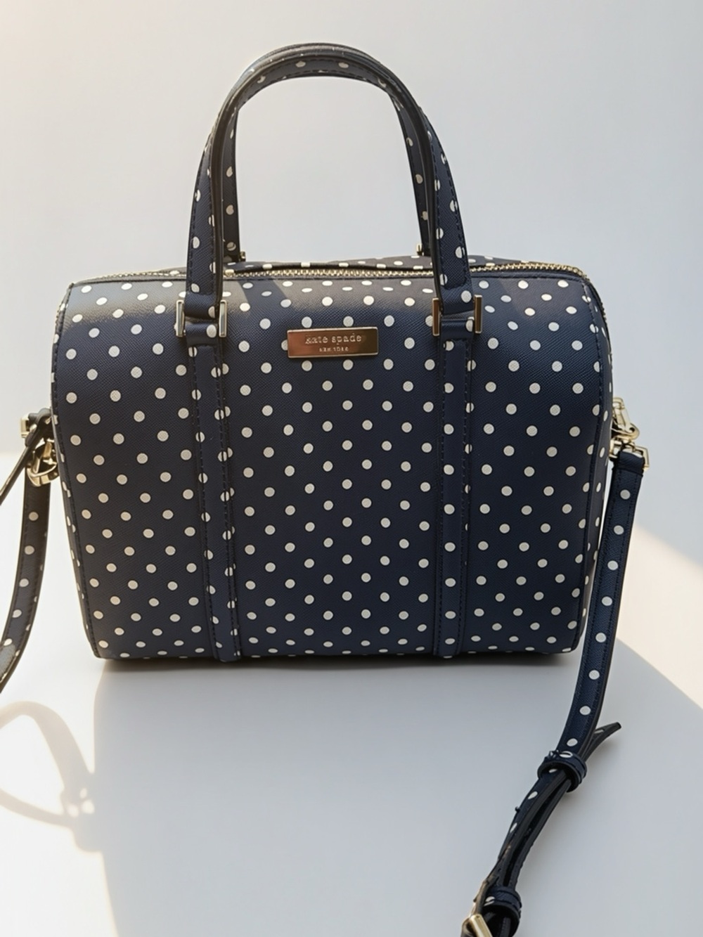 Kate Spade New York Navy Polka Dot Satchel Crossbody Bag Gold Hardware